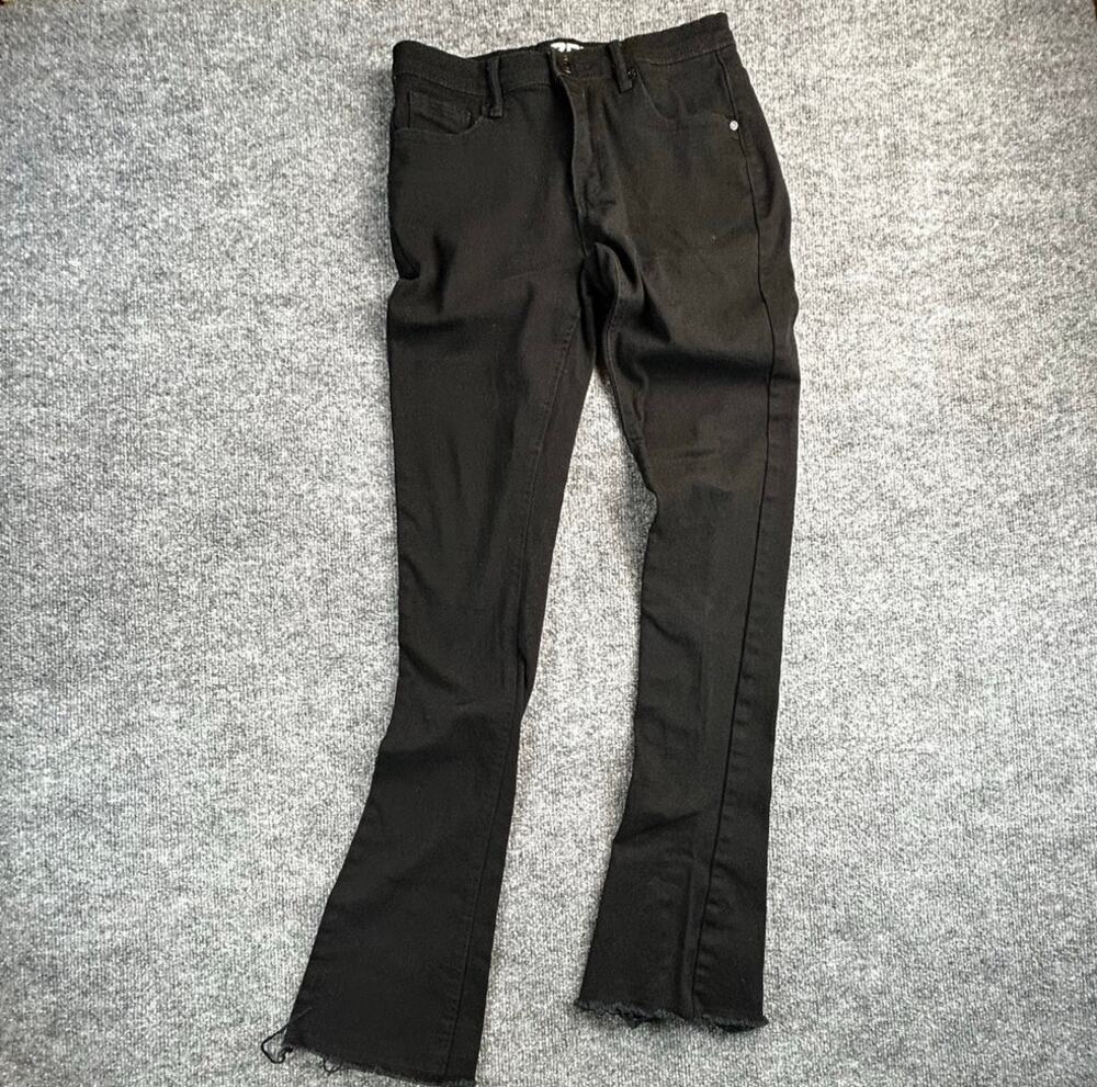 ZCL Men’s 32 Black Skinny Flare Jeans Raw Hem Y2K Streetwear